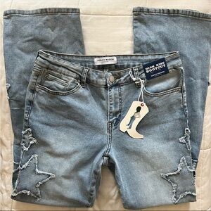 NWT Ashley Mason Light Blue Patchwork High Rise Bootcut Denim Jeans
